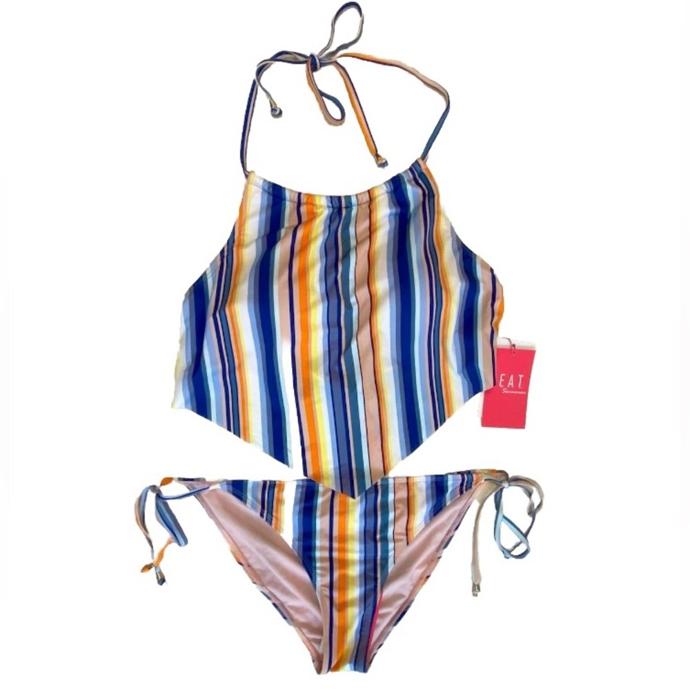 🆕 Heat Swimwear Womens Large Two Piece Striped Handkerchief Bikini Beach Cabana